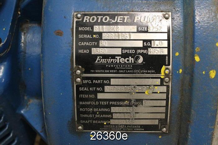 Used Envirotech R11 2X2 Roto-Jet Pump, Capacity 30, S.G. 1.0 Head 1360, Rpm 4858 #26360
