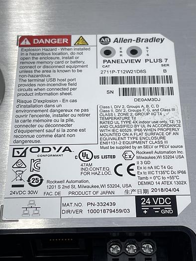 Used Allen-Bradley 2711P-T12W21D8S Ser B 