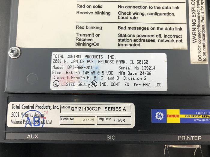Used TOTAL CONTROL PRODUCTS INC QUICKPANEL