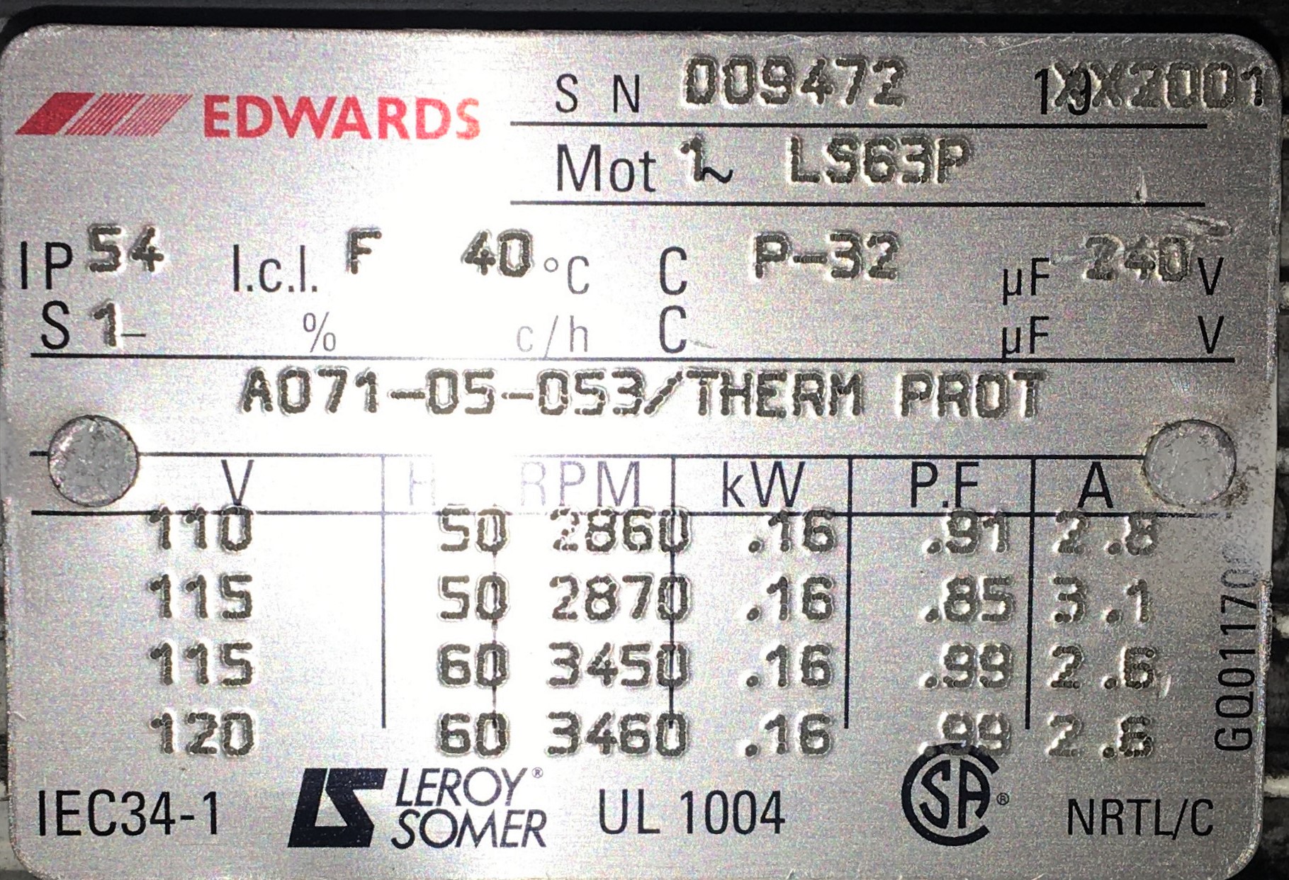 Used Edwards E2M1.5 (Agilent G1099-80023) Rotary Vacuum Pump - 1.2cfm