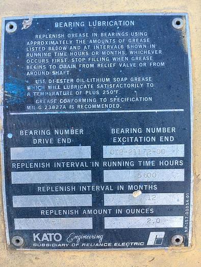 Used Kato 250kW Single Bearing Continuous Duty Generator End