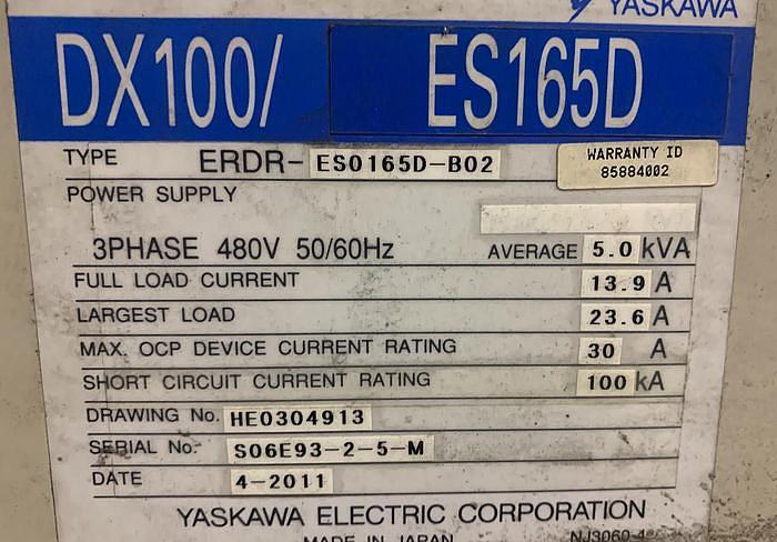 Used 2011 YAKASAWA MOTOMAN ES165D 6 AXIS CNC ROBOT WITH DX100 CONTROLLER