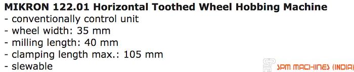 Used Mikron 122.01 Gear Hobbing