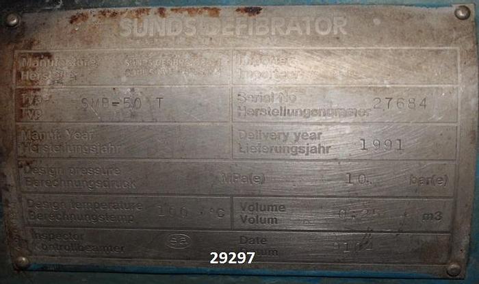 Used Sunds SMB-50 T Defibrator Mixer #29297