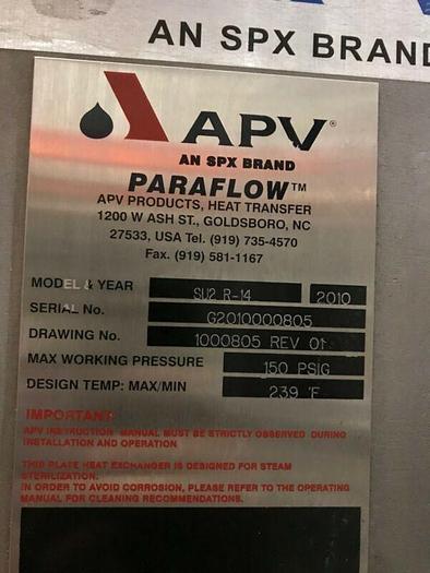 Used Thermal Pasteurizer w/ APV Paraflow SU2 R-14 Heat Exchanger  3-5 Gallon / Min