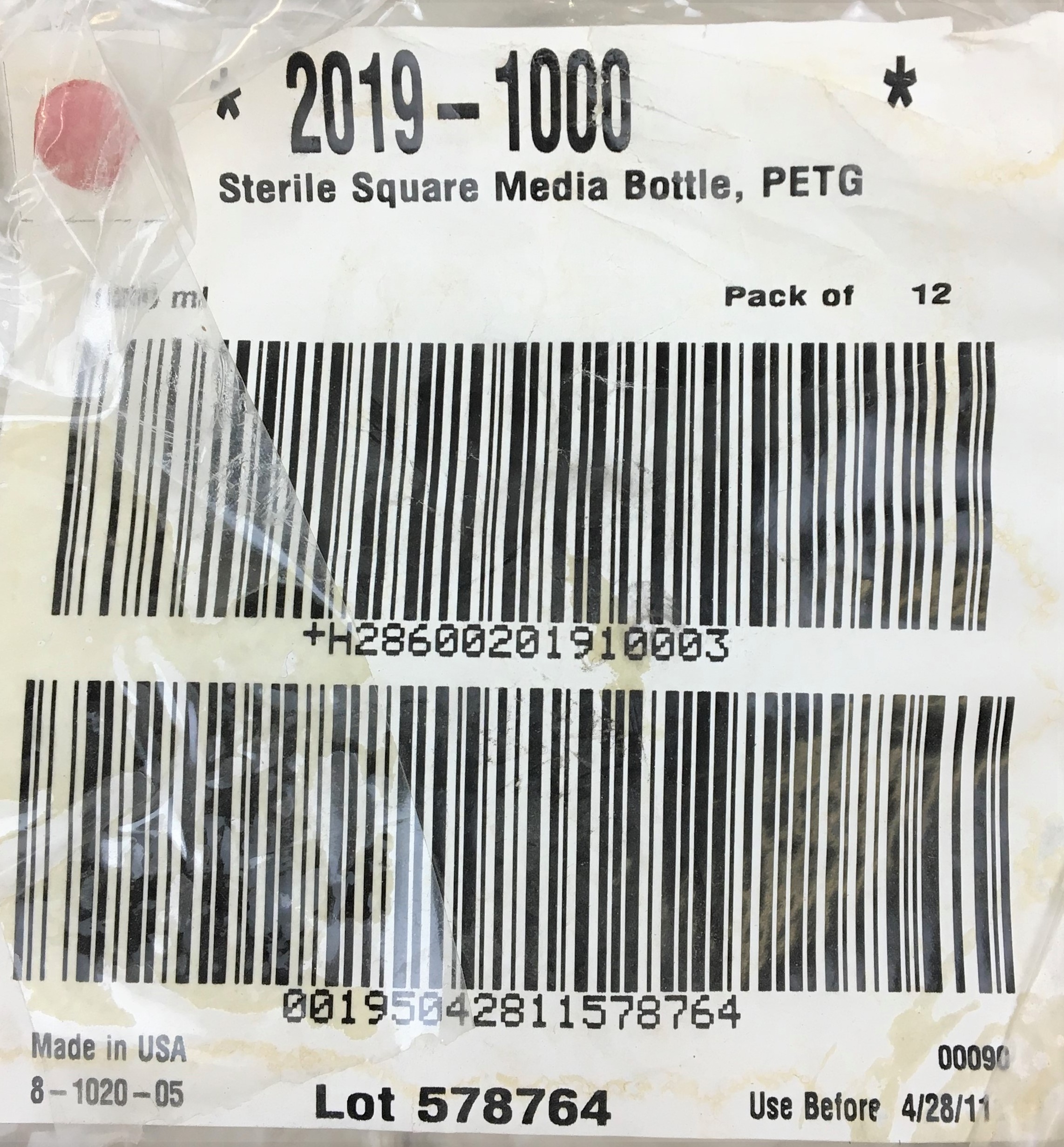 New Open Box Nalgene 2019-1000 Square Media Bottle with Cap - 1L (Pack of 8) 