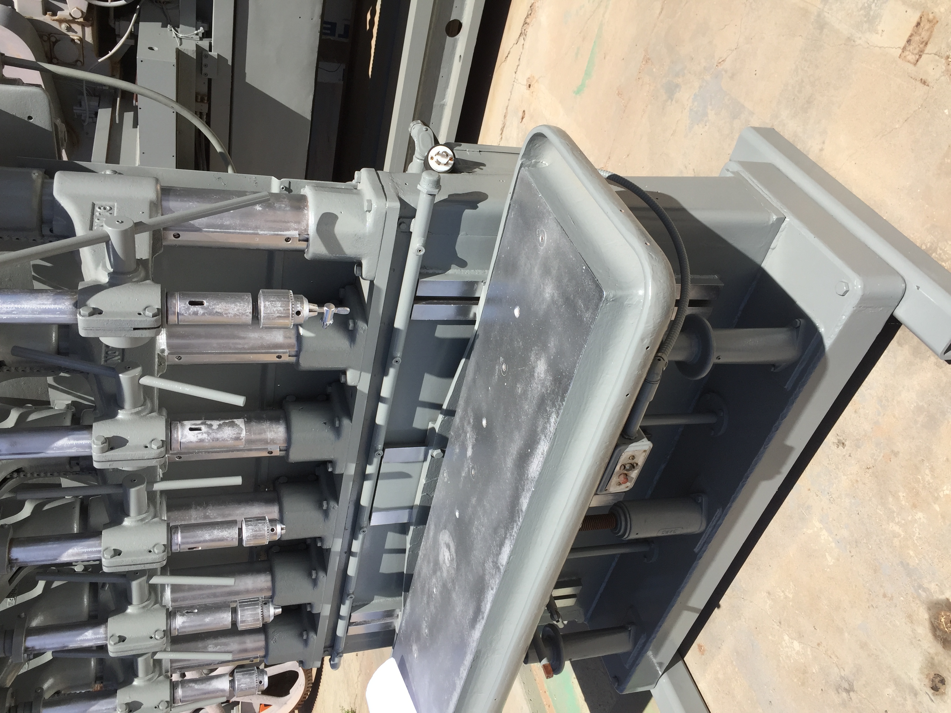 Used 6 Spindle Buffalo Production Drill; #2 MT; 14” x 66” Tbl;