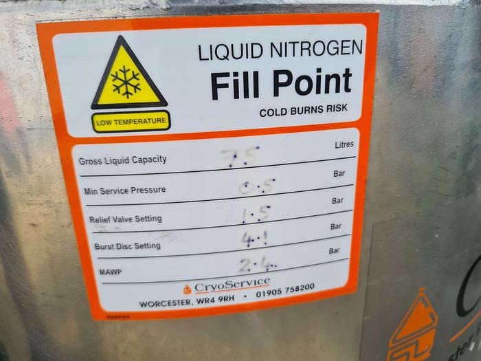 Used Cryoservice 75 Litre Liquid Nirtogen Vessel