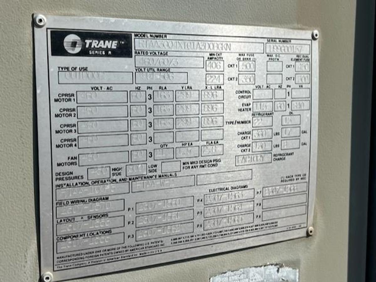 Used TRANE – 300 Ton Air Cooled Chiller