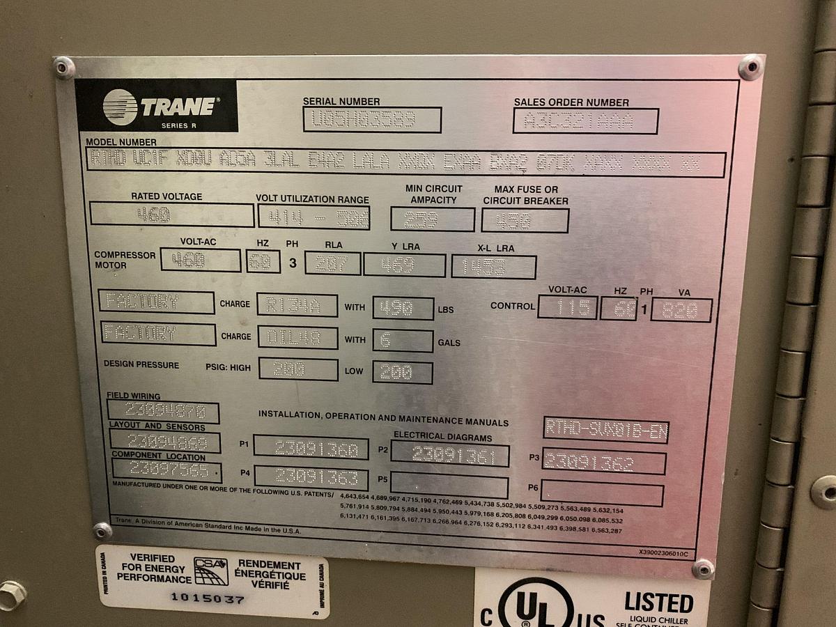 Used TRANE – 275 Ton Water Cooled Chiller