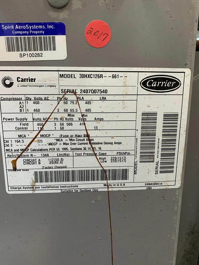 Used CARRIER – 125 Ton Water Cooled Chiller