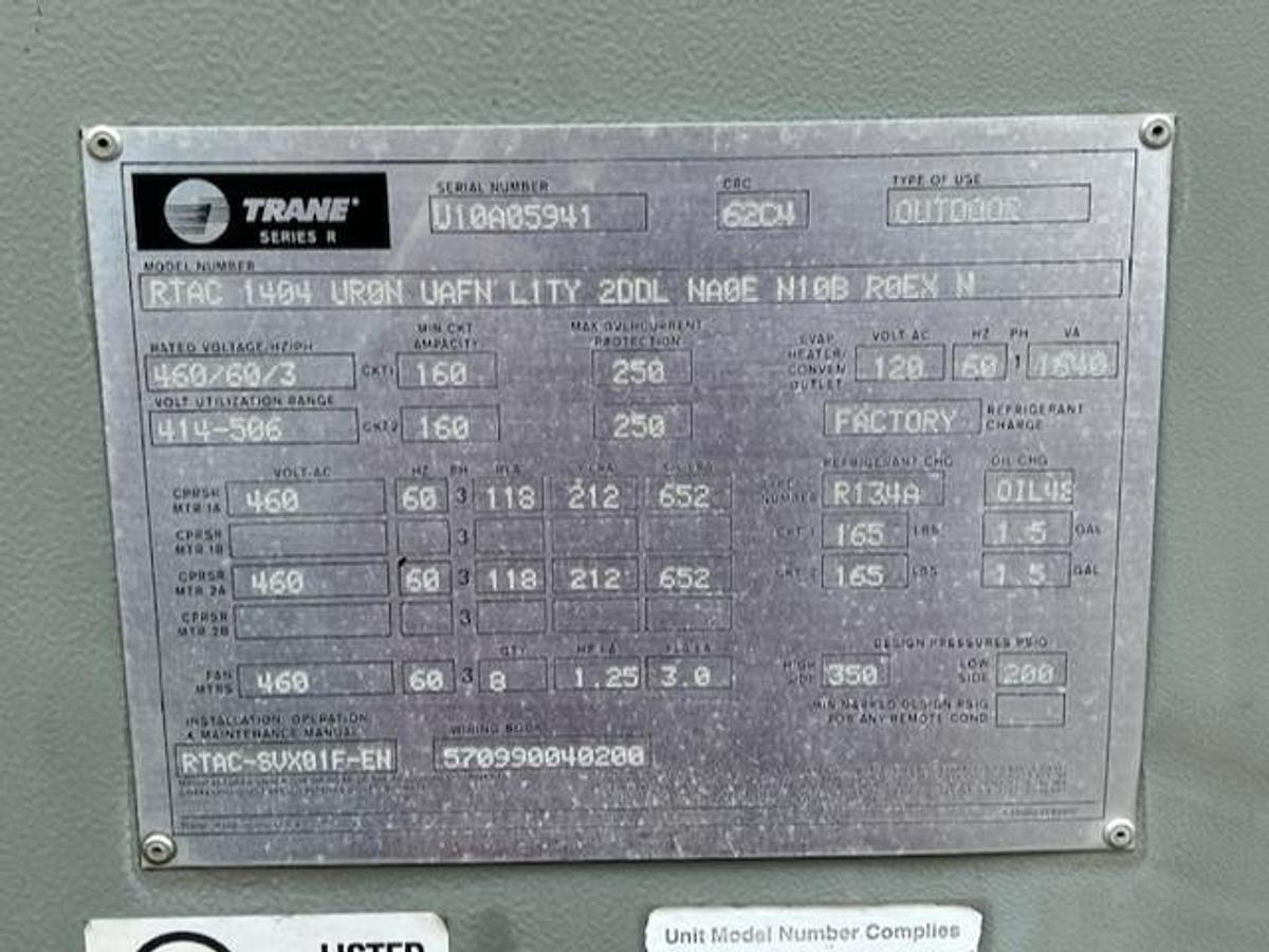 Used TRANE – Used 140 Ton Air Cooled Chiller