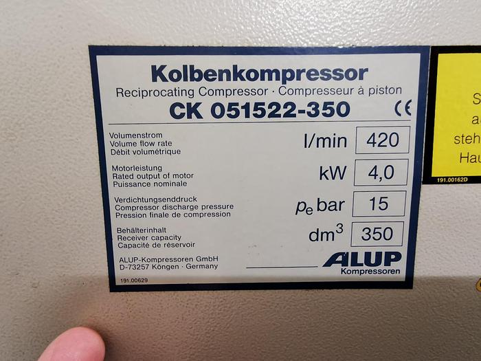 Gebraucht Kolbenkompressor ALUP Model CK 051522 - 350