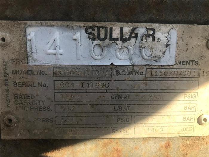 Used 2003 Sullair 1150 cfm / 350 psi Air Compressor - Towable