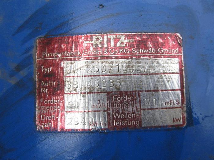 Used Pump, Centrif., 18.5 kW, C/st, Ritz, Mdl 50-250 3" #S739829