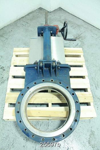 Used Fabri  20" Hand Operated Knife Gate Valve, Stainless Steel Body, Stainless Steel Wetted Parts, Manual Gear Operator #25697