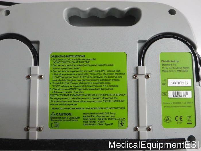 Used SterilMed BluFlex DVT Pump M600 + Tubing & Medium Thigh Garment