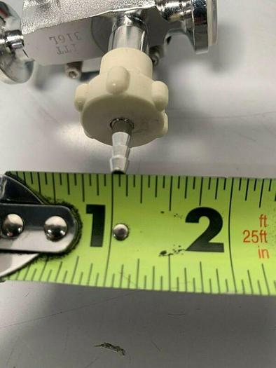 Used ITT Pure-Flo Stainless Steel Diaphragm Valve w/ 1/2" Sanitary Fit & Sample Valve