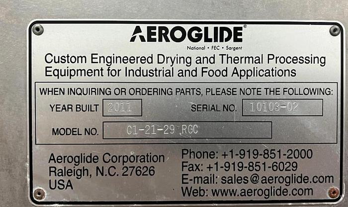 Used 2011 Aeroglide Dryer Model C1-21-29 RGC
