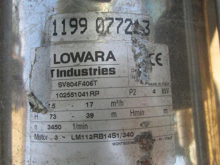 Used Pump, 5.36 Hp, 4 KW, S/st, Lowara, SV804F496T, 1-1/2" #S739909