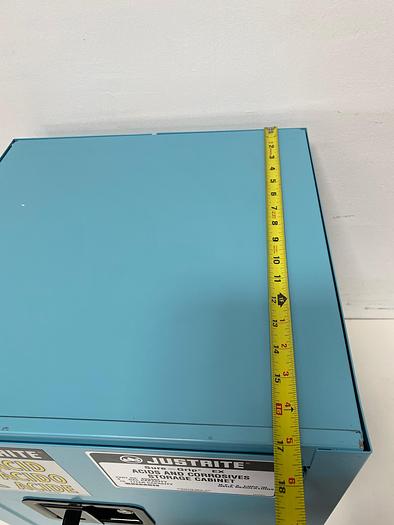 Used JustRite 890402 4 Gallon Blue Acid Cabinet 17"x 22"x 17" Manual Close