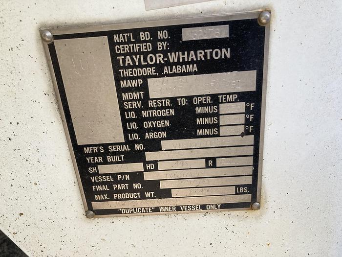 Used Used Taylor-Wharton approximately 6000 gallon bulk liquid nitrogen storage tank