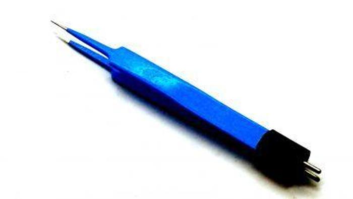 Used Forceps Diathermy Bipolar Cawthorne Straight Sharp Tip Blue Coated 120mm (4-3/4in)
