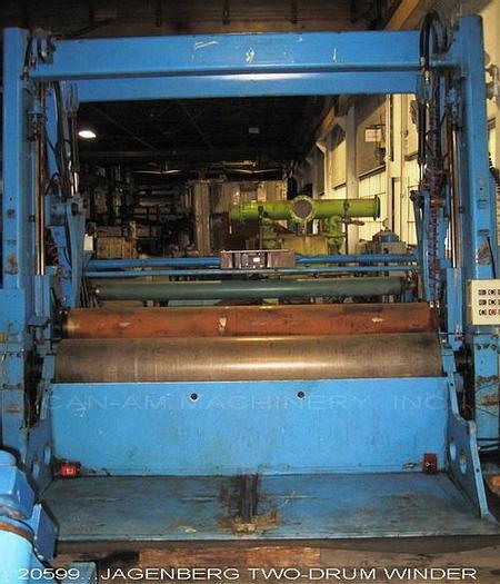 Used Jagenberg VARI-STEP 30 Two-Drum Winder, 2400 Mm Nominal Trim Width, 2000 Fpm, 100 Mm/3.94" Min. Slitting Width, (5) Jagenberg Shear Cut 200Mm Top Slitters, 3.94" Min Slitting Width, 24" Dia X 100.4" Face Back Drum, #20599