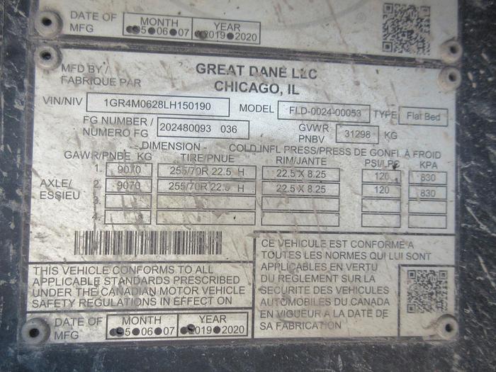 Used 2020 GREAT DANE 53 CAL LEGAL REAR SLIDE