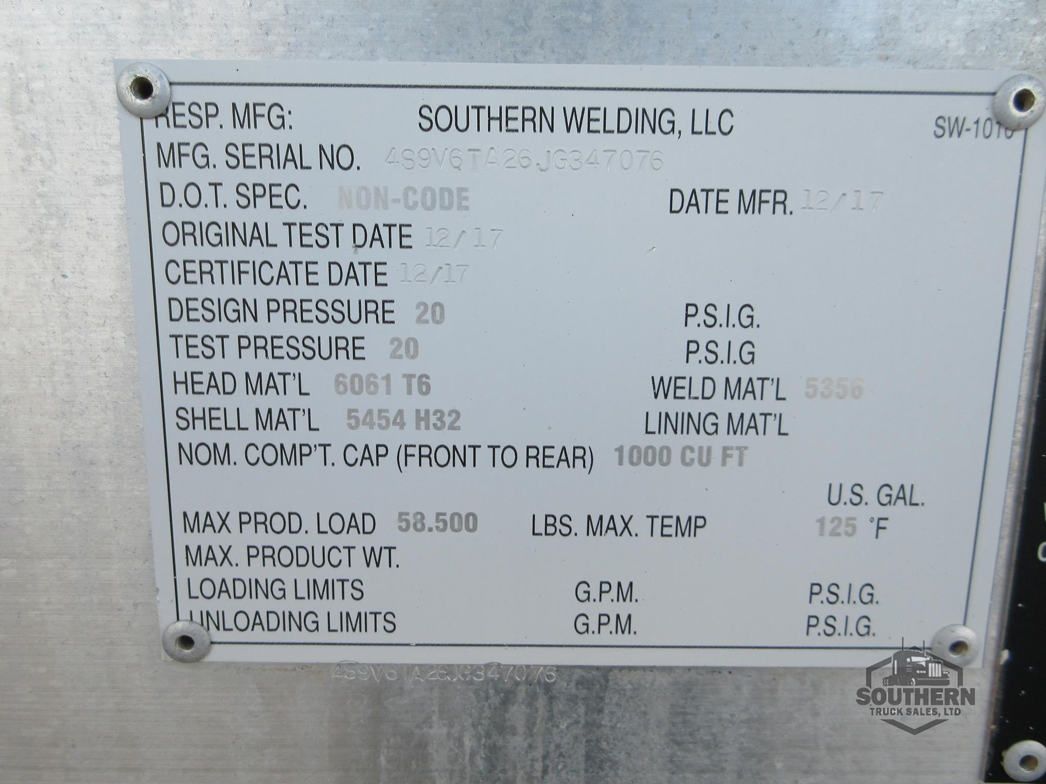 Used 2018 SOUTHERN WELDING Tandem Axle