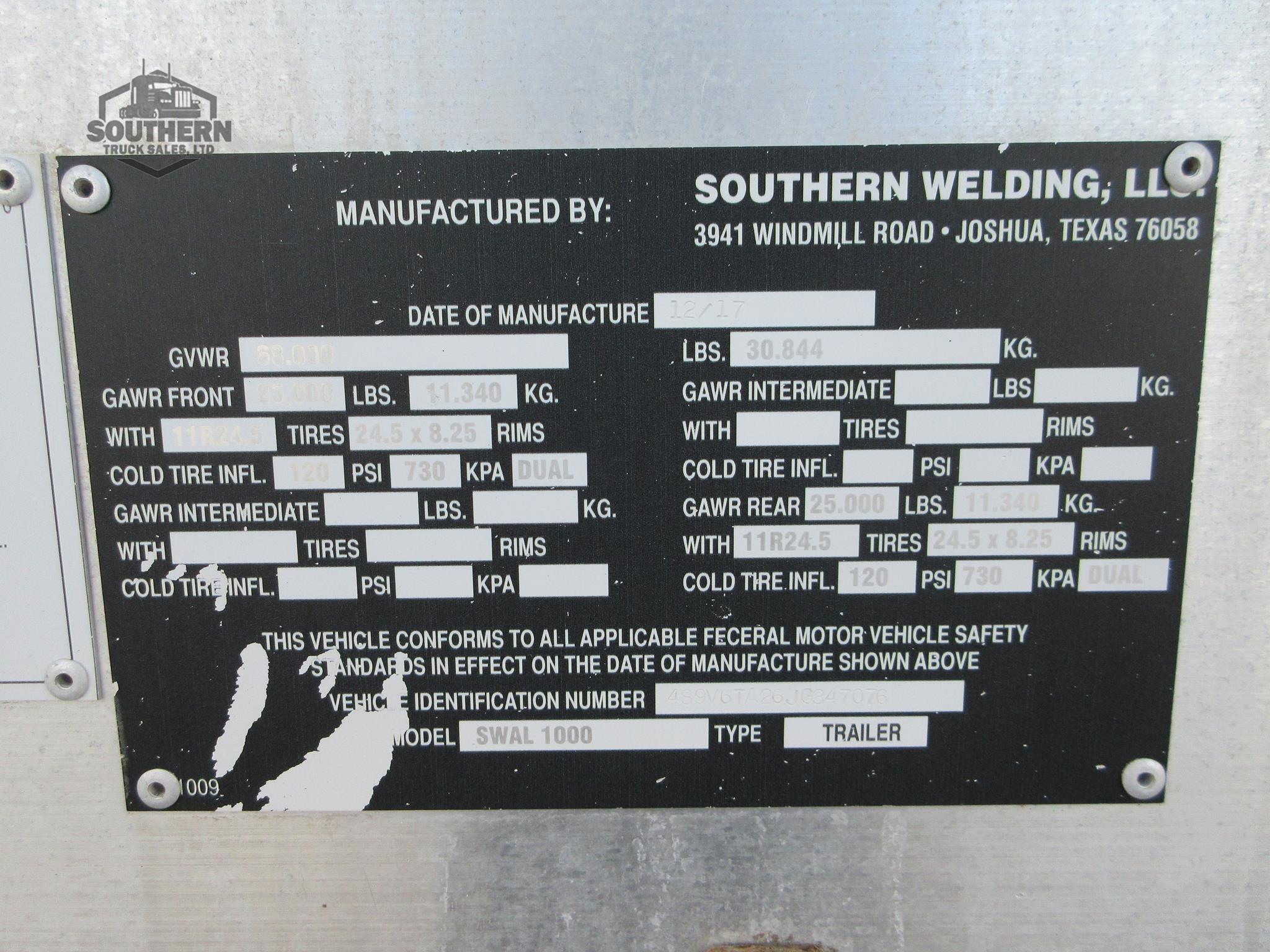 Used 2018 SOUTHERN WELDING Tandem Axle
