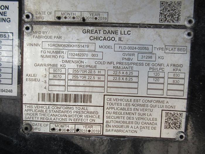 Used 2019 GREAT DANE 53 CAL LEGAL REAR SLIDE