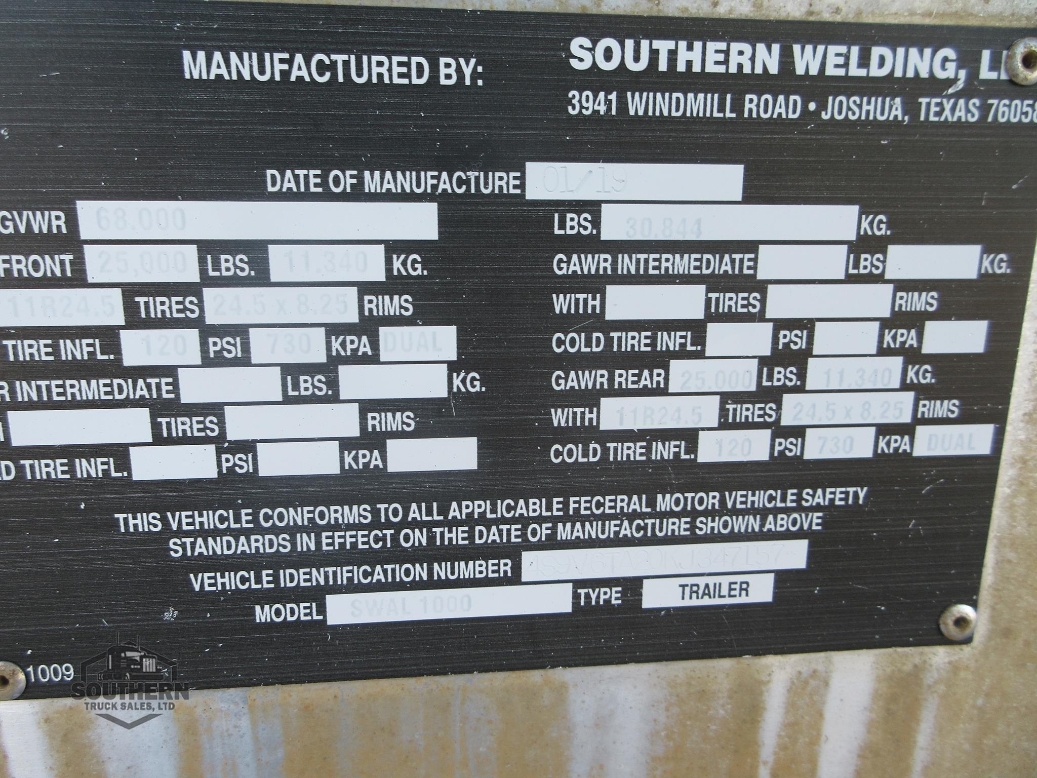 Used 2019 SOUTHERN WELDING Tandem Axle