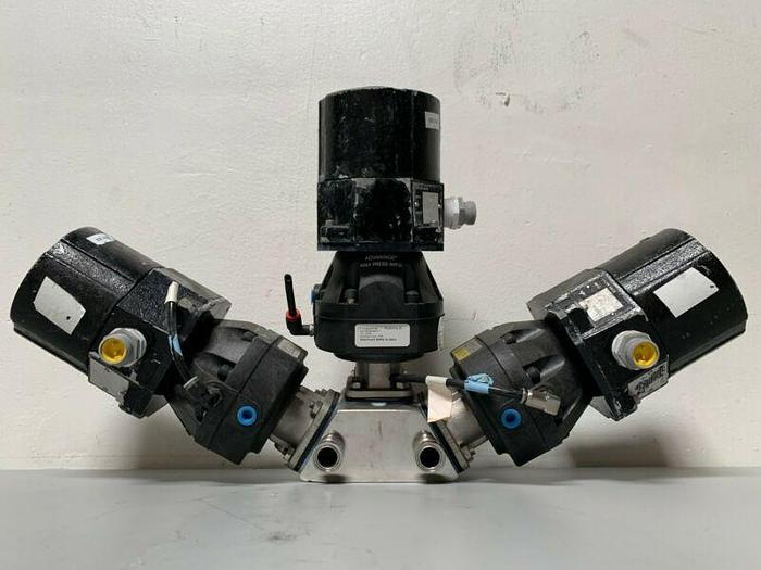 Used 3 ITT Pure-Flo Sherotec Stainless Steel Valves w/ Position Monitor 3/4" Sanitary
