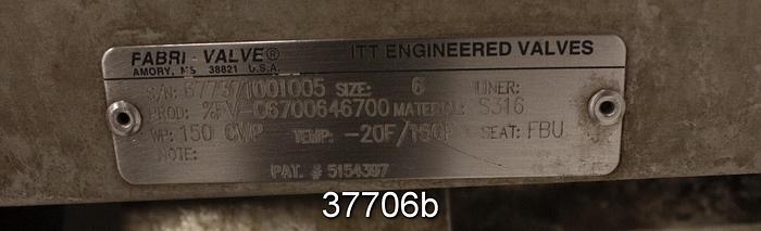 Used Fabri 6" Hand Operated Knife Gate Valve #37706