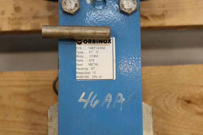 Used Orbinox 4" Hand Operated Knife Gate Valve #44242