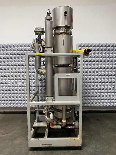 Used Meco Vertical Shell & Straight Tube Heat Exchanger 125 PSIG w/ SS Frame & Gauges