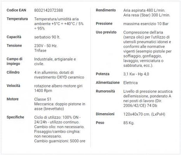 Compressore industriale a secco GENTILIN COMPACT AIR ESK480/100