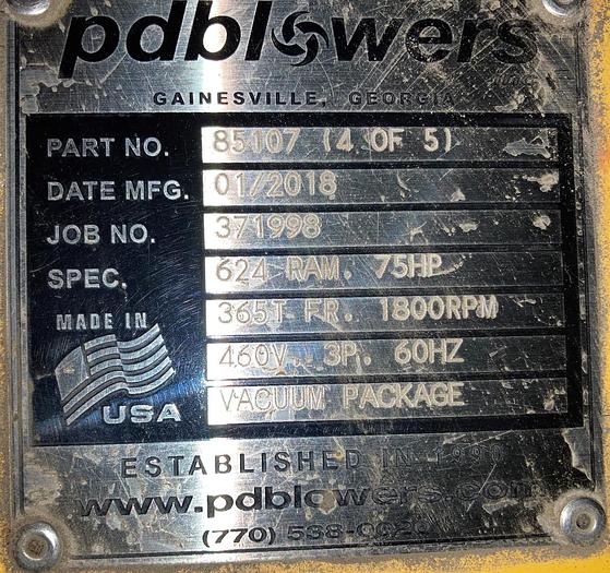 Used Used PdBlower Pressure Package consisting of acoustic housing with (1) Roots 624 RAM TR positive displacement blower