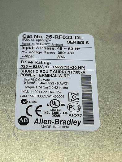 Used AB ALLEN BRADLEY 25-RF033-DL Ser A 