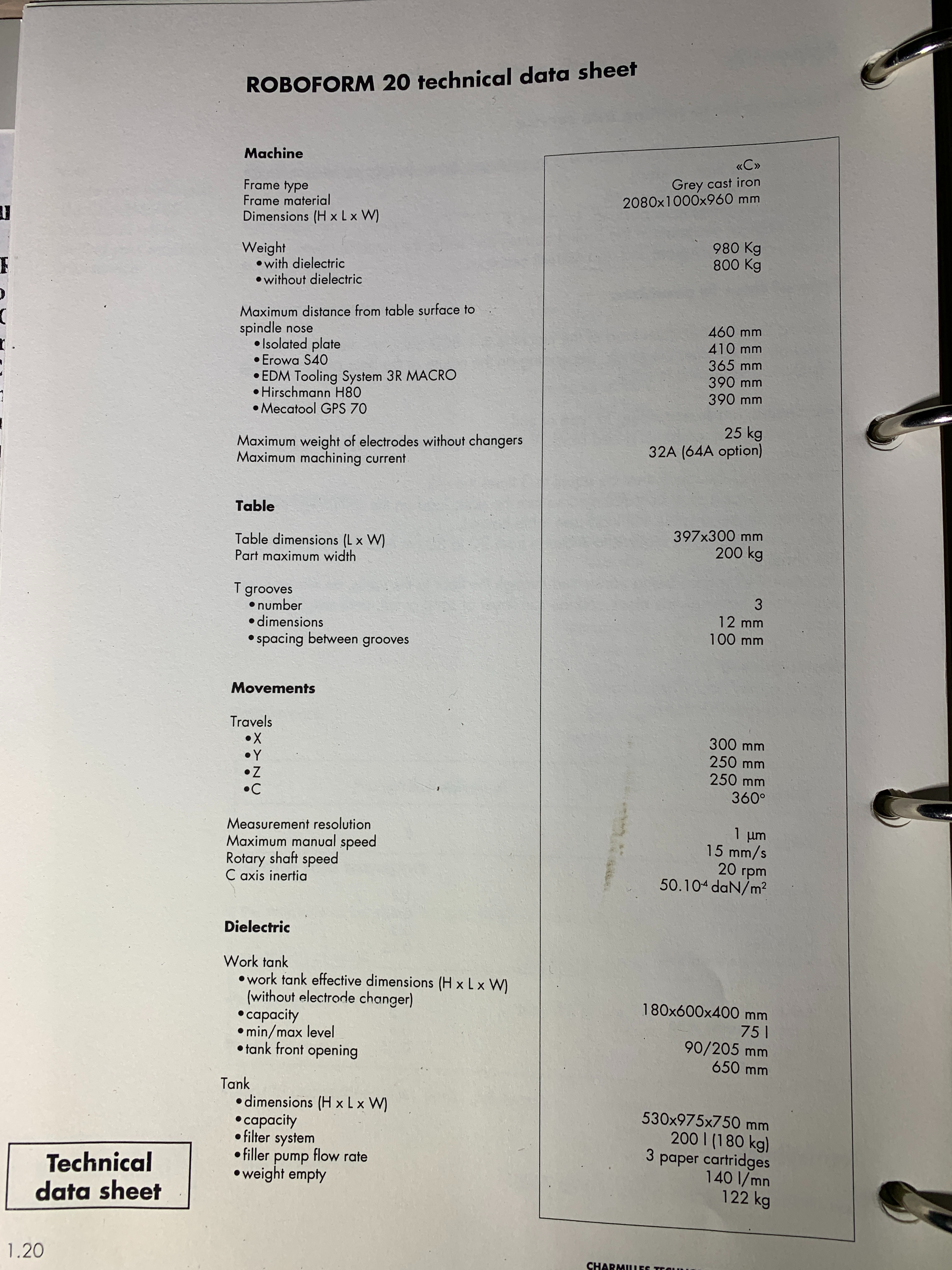Used Charmilles Roboform 20 Ram Type EDM Machine