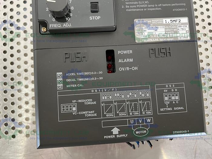Used Hitachi HFC-VWE 1.5MF2 Inverter / Variable Frequency Drive 0.75 kW, 5 Amps, 1 Ph