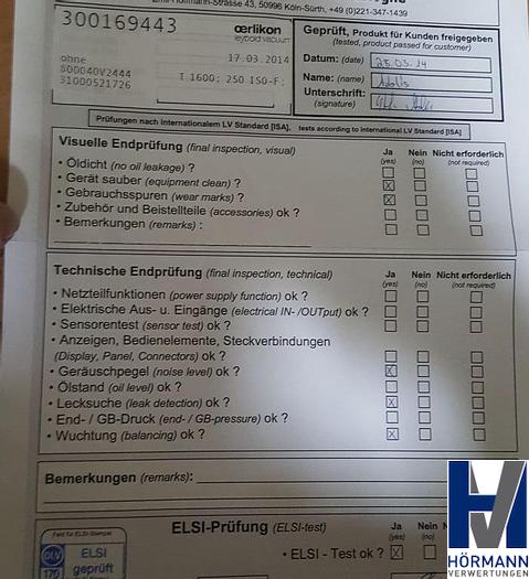 Gebraucht 2014 Oerlikon Turbovac 1600