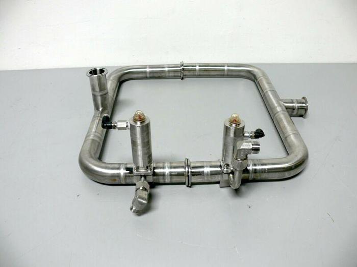 Used Lot of 2 SED 1.5" x .50" Diaphragm Valves on 2" Steel Tubing & Sanitary Fittings