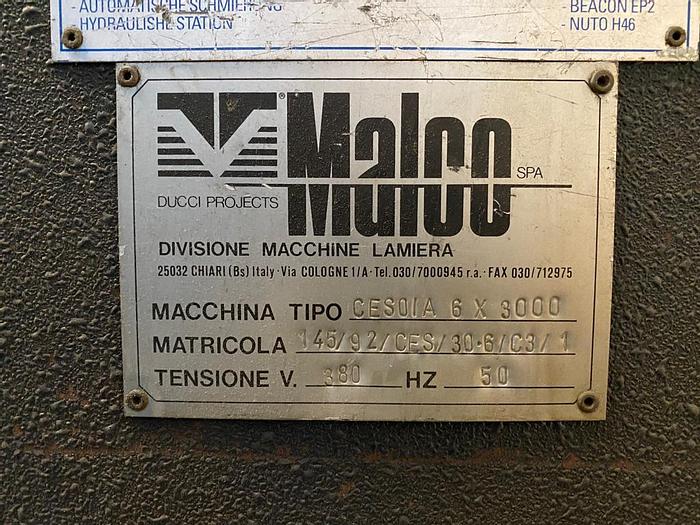 Used Malco Hydraulic Shearing Machine 3mx6mm