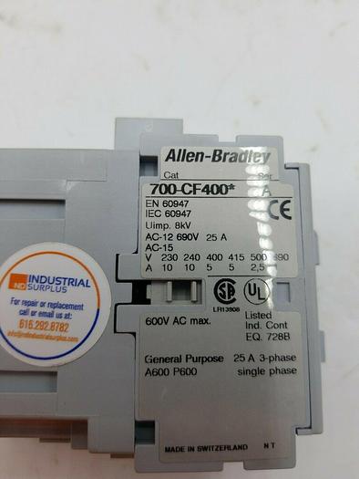 Used Allen Bradley Contactor Relay 700-CF400* Series A