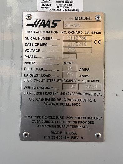 Used 2018 HAAS ST-30Y CNC Turning Center With Live Tooling *** Only 500 Hours***