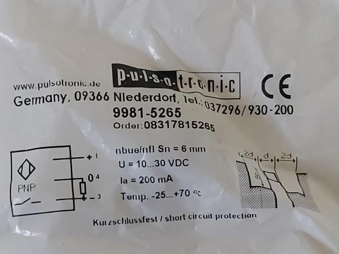 Induktiver Sensor DC, KJ6-M8MN70-DPS-V2, 9981-5265, Pulsotronic neu