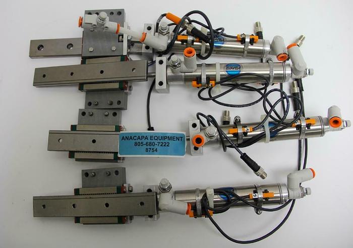 Used Bimba M-063-D Pneumatic Cylinder 7/8&#034; x 3&#034; W/ Hiwin MGW12 Rails Lot of 4 (8754)W