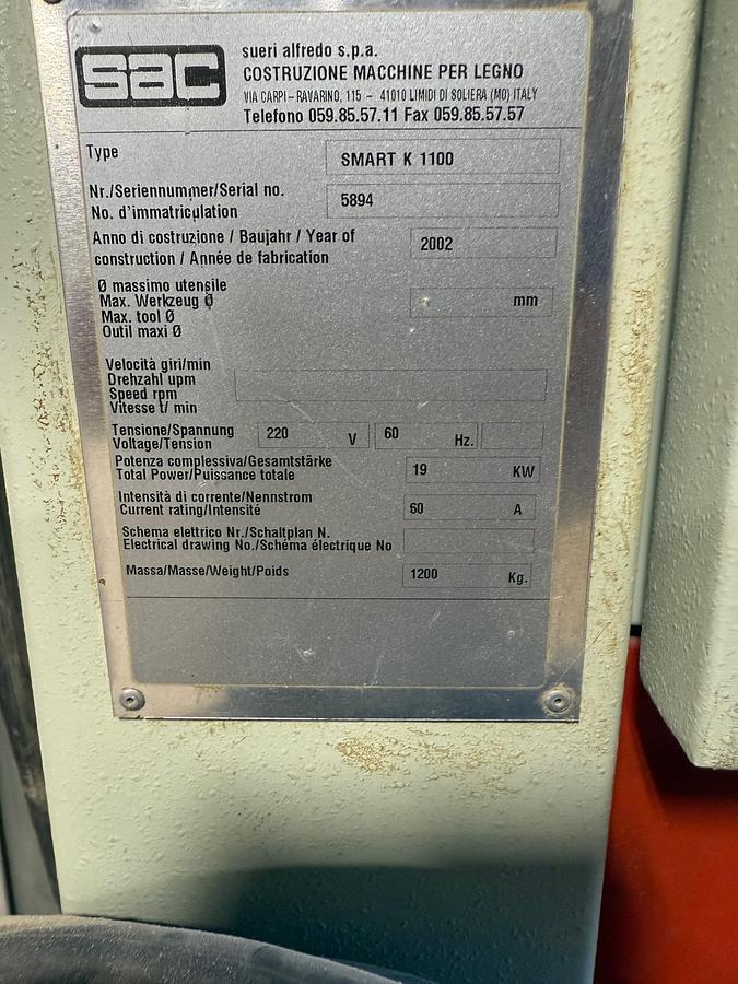 Used SAC  Smart K-1100 43" wide belt sander